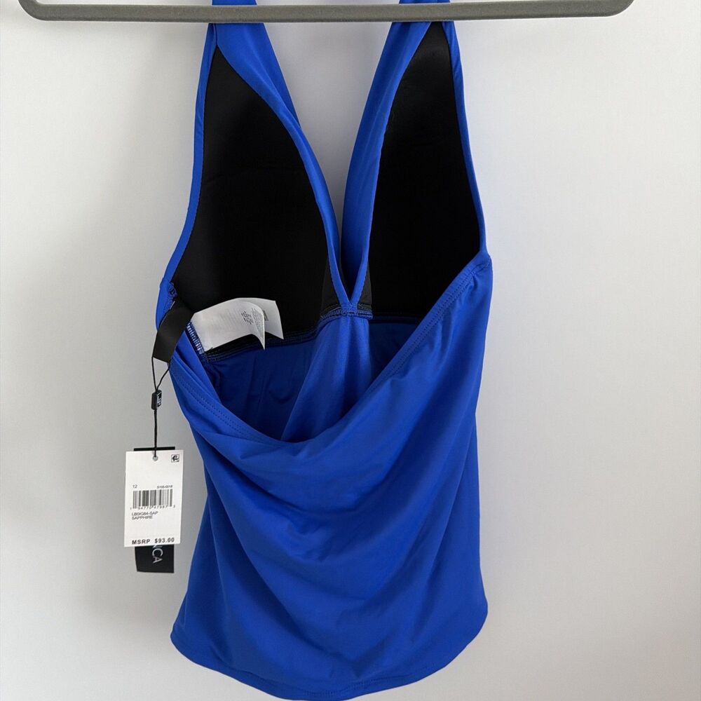 La Blanca Womens Sz 12 Island Goddess Halter Tankini Swimsuit Top Sapphire Blue - Picture 4 of 11